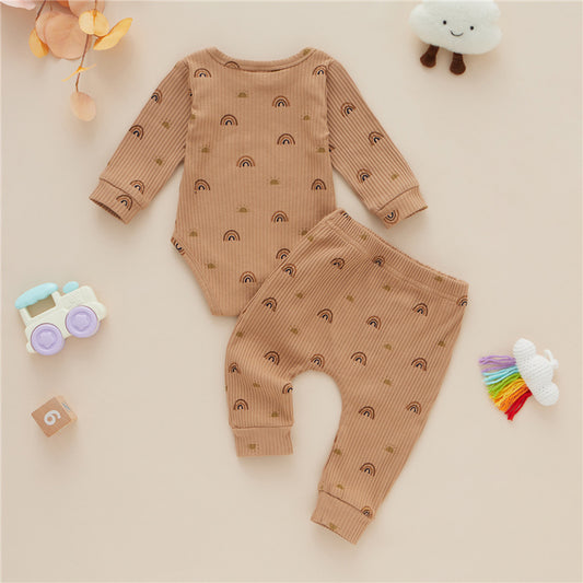 Two-piece Baby Cotton Romper Trousers With Rainbow Pattern