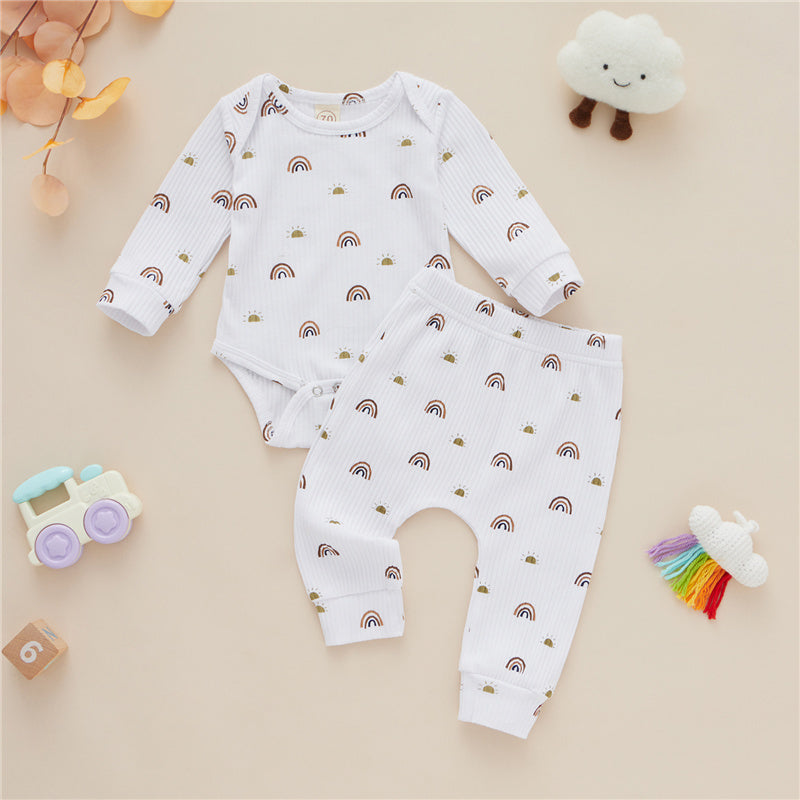 Two-piece Baby Cotton Romper Trousers With Rainbow Pattern